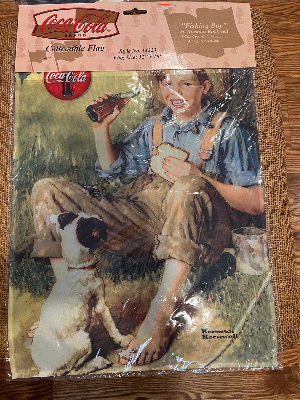 Coca Cola Vintage 'Fishing Boy' Collectible Flag - Blue & Tan